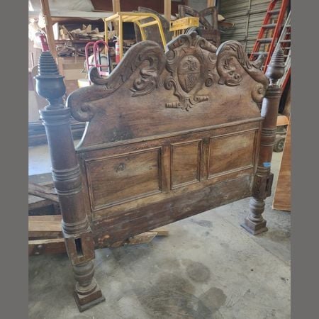 1700s antique wood headboard, raleigh, nc; antique restoration