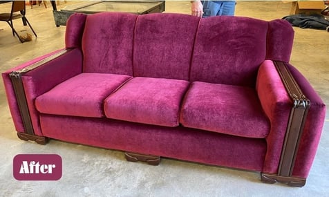 1920s-1930s Antique Art Deco Sofa Couch AFTER Reupholstery; upholstery services; raleigh, nc(1)