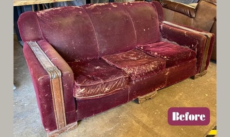 1920s-1930s Antique Art Deco Sofa Couch Before Reupholstery; upholstery services; raleigh, nc(2)