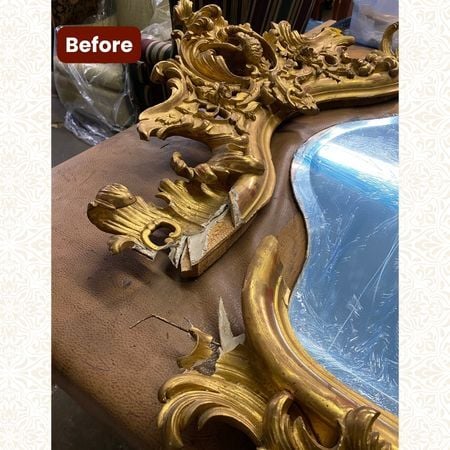 450 x 450 before Broken Gold Antique Mirror Repair- antique wood repair, mirror repair; raleigh, nc