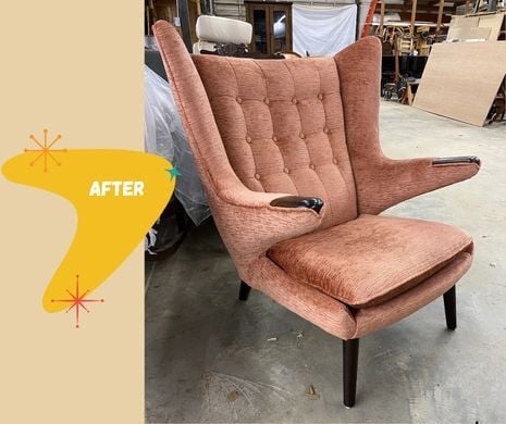 AFTER Mid-Century MCM atomic armchair AFTER restoration and reupholstery - furniture refinishing and upholstery services