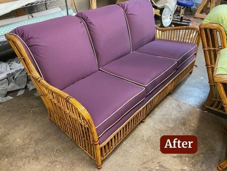 AFTER Rattan Sofa- outdoor furniture, patio furniture- furniture restoration- raleigh, nc