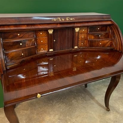 AFTER- antique french polished roll-top desk- furniture preservation furniture restoration- raleigh, nc