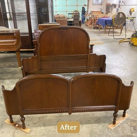 Antique 1920s Bed, Converted from twin to queen, after, refinished