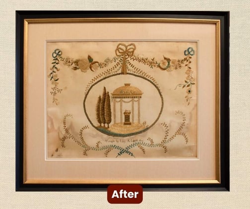 Antique Burgwin Wright Sampler After - textile and fabric restoration