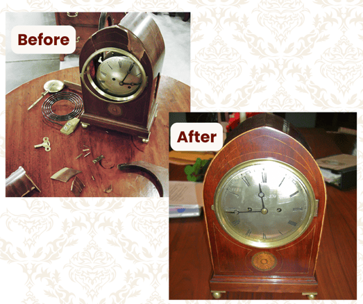 Antique Clock before and after repair and restoration_ clock repair and restoration