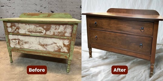 Antique Painted Dresser Refinished to Original Wood_ antique furniture restoration_raleigh, NC