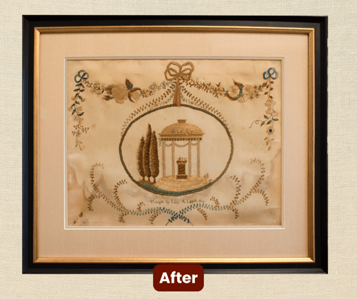 Antique Sampler After a - textile and fabric restoration