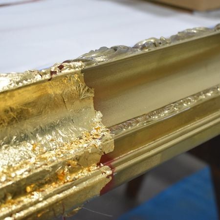 Antique gilded mirror, in progress; antique restoration