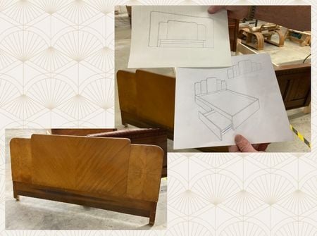Art Deco 1930s Headboard and Sketches for Conversion(1)