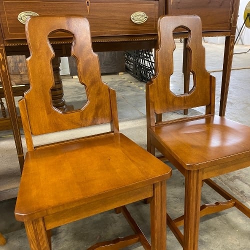 Art Deco style chairs with ziggurat design- wooden furniture refinishing