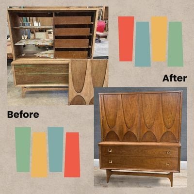 BEFORE MCM Broyhill Brasilia Credenza - midcentury furntiture restoration services, raleigh, nc(1)