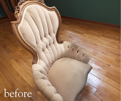 BEFORE Victorian-era Antique chair_White to Green with white stripe_modernize antiques_upholstery services