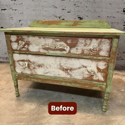 BEFORE- Antique Painted Dresser Refinished to Original Wood_ antique furniture restoration_raleigh, NC
