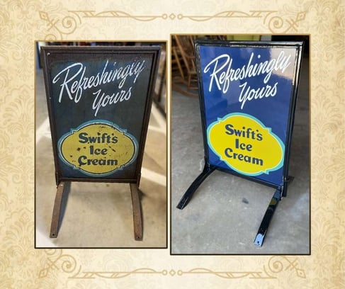 Before and After Swifts Ice Cream Metal Sign- Metal Restoration_Raleigh, NC