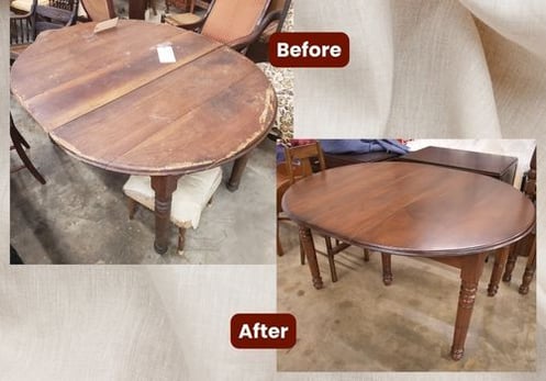 Dining Table Restoration, deteriorated table surface, furniture restoration