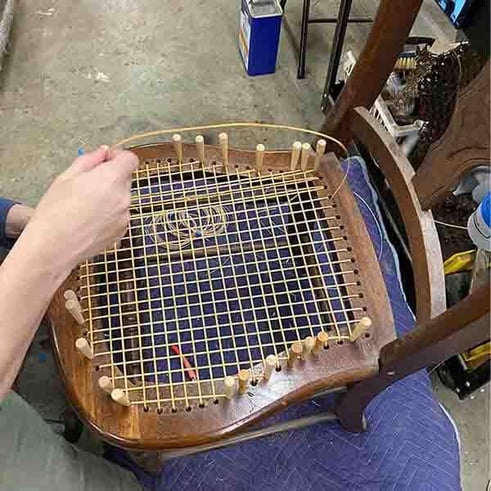 Early-Stages-of-Caning-a-Chair-Seat---seat-weaving