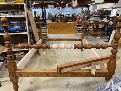 IN PROGRESS_antique bed size conversion- furniture repair and restoration-custom woodwork-raleigh, nc