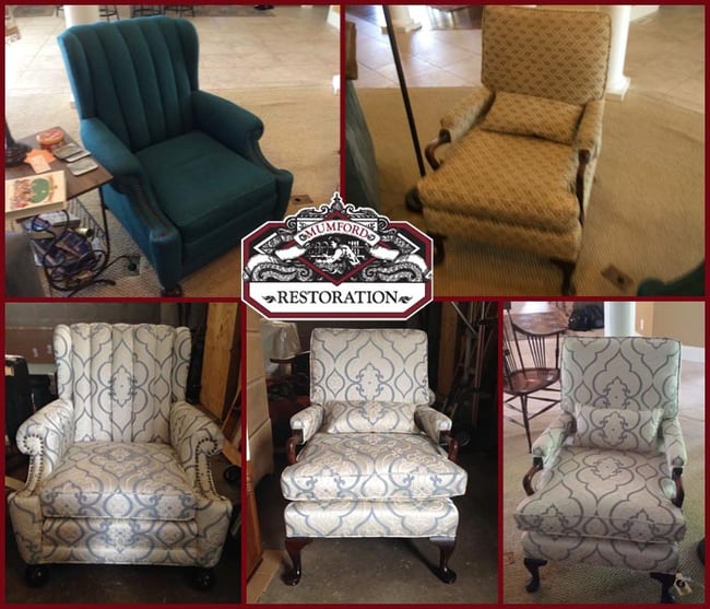 before and after of wingback chair and armchair
