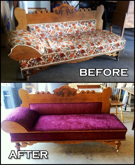before and after of chaise lounge with back
