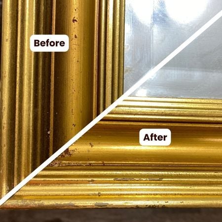 Luminosity after cleaning- A test spot- gilded mirror cleaning- art restoration services, raleigh, nc(1)