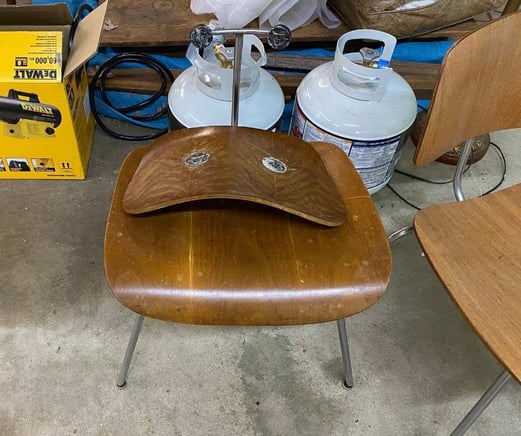 MCM Mid-century Molded Plywood chair; rubber back; chair repair; raleigh, nc
