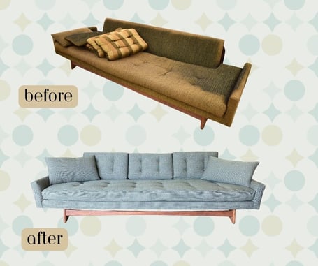 MCM Midcentury Sofa Before and After Reupholstery - upholstery services, raleigh, nc
