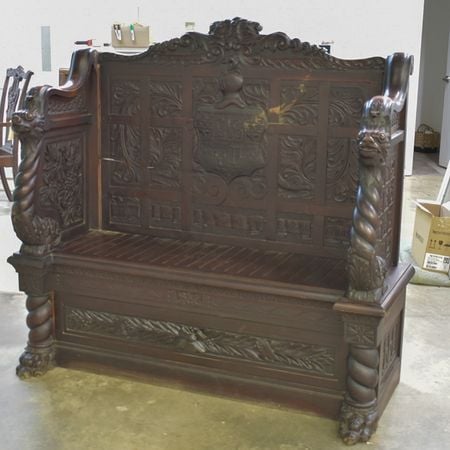 Ornately carved antique wood bench- raleigh, nc