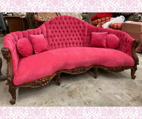 Pink Tufted Victorian - era Settee - after - upholstery services, raleigh, nc(1)