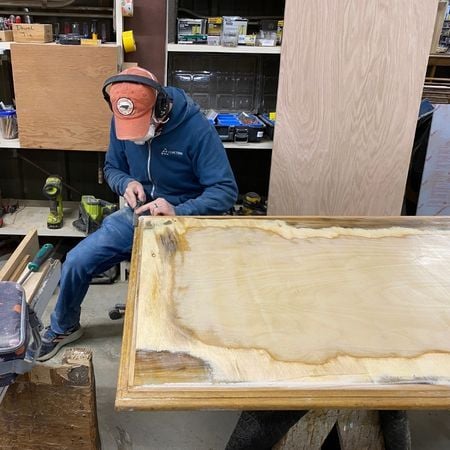 Preparing desk surface for veneer; furniture repair; raleigh, nc
