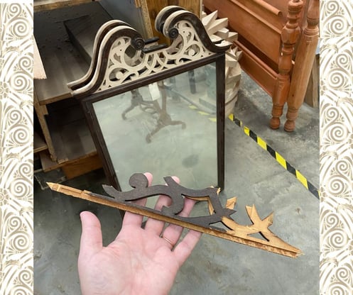 Replicated Fretwork for Broken Antique Mirror - custom woodwork and repairs