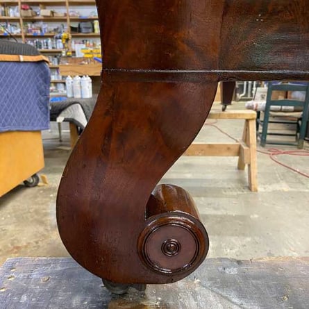 Shellac on an antique mahogany sofa leg