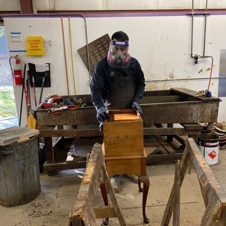 Stripping antique furniture with methylene chloride, safety equipment- furniture refinishing; raleigh, nc