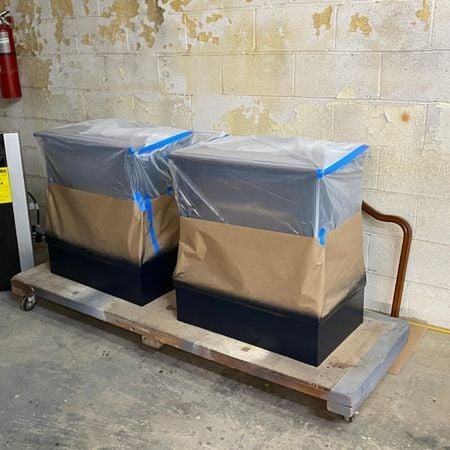 Taping off side tables; furniture refinishing