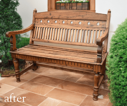 Teak Wood Bench after - outdoor furniture restoration