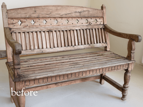 Teak Wood Bench before - outdoor furniture restoration