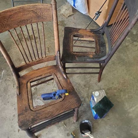 Two Mat Caned Chairs with Original Mat Caning Removed - seat weaving and caning