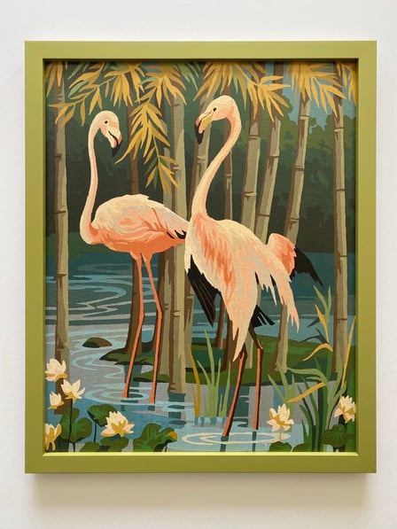 Vintage Art-1950s Paint By Number Painting- Flamingo- Art Restoration