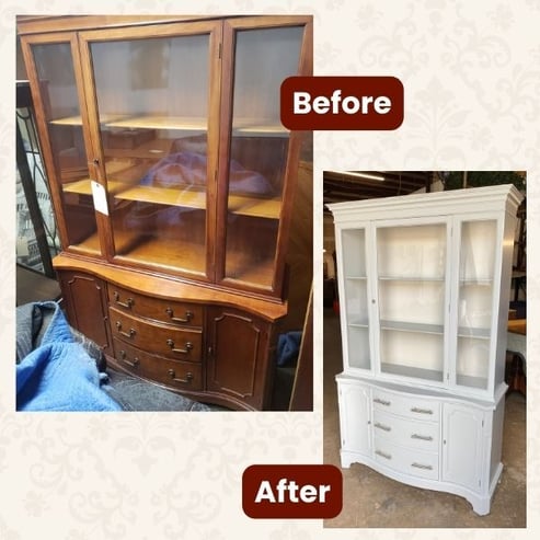 Vintage China Cabinet_ wood grain to white lacquer- furniture refinishing_ raleigh, nc
