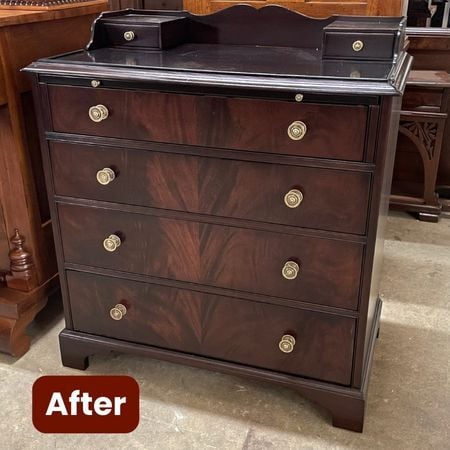 Water Damaged Antique Wood Silver chest; after; antique furniture restoration, raleigh, nc(1)
