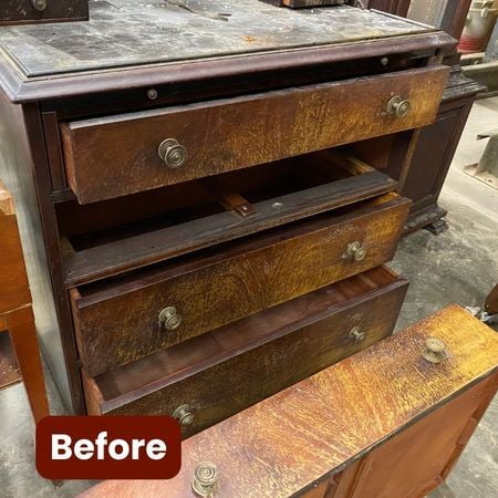 Water Damaged Antique Wood Silver chest; before; antique furniture restoration, raleigh, nc(1)