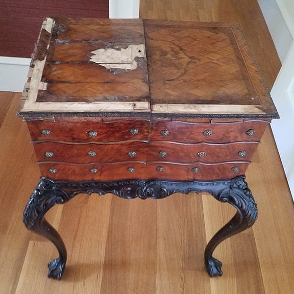 antique restoration: french sewing box before