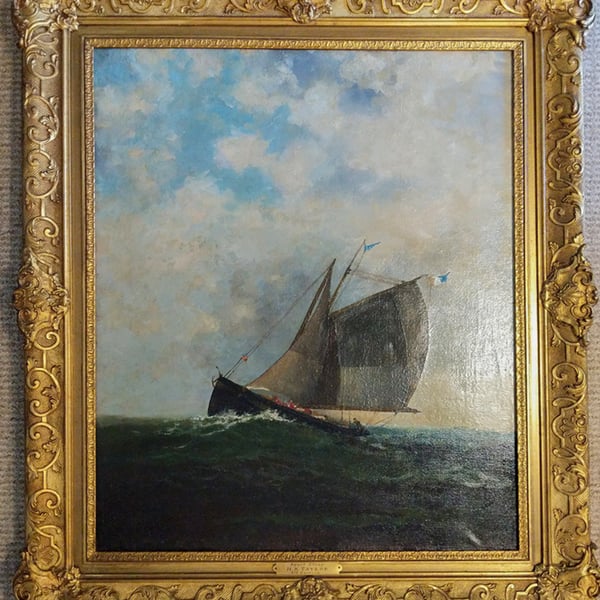 art restoration: sailboat painting after