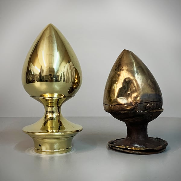 brass restoration: brass bed finial before and after