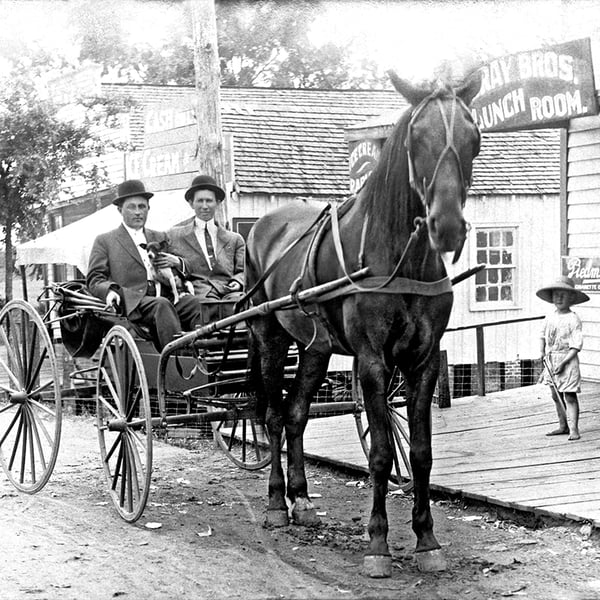 photography restoration men in wagon after