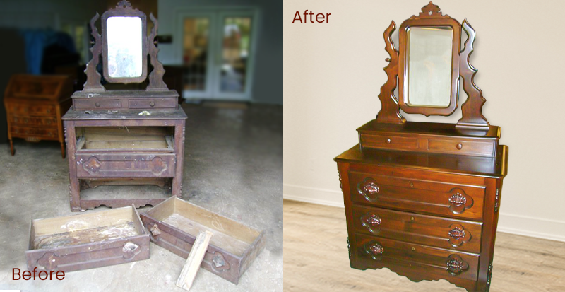 furniture restoration: walnut dresser before & after