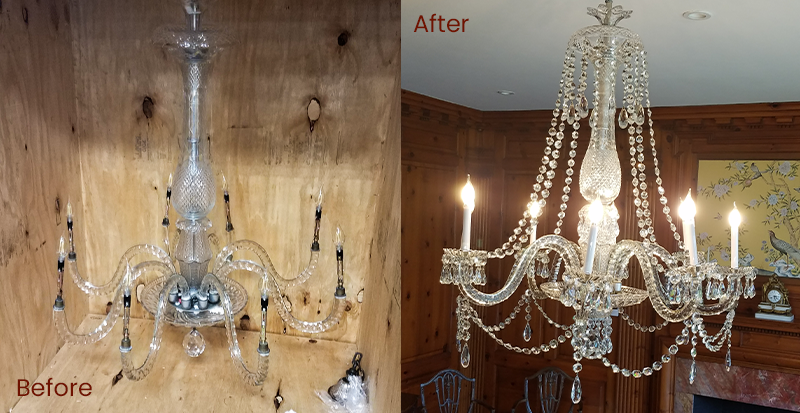 glass crystal repair chandelier before & after