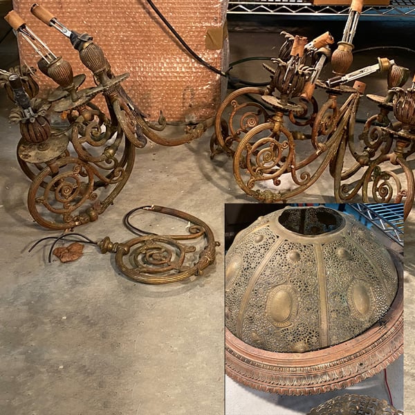 antique lamp chandelier restoration brass chandelier before