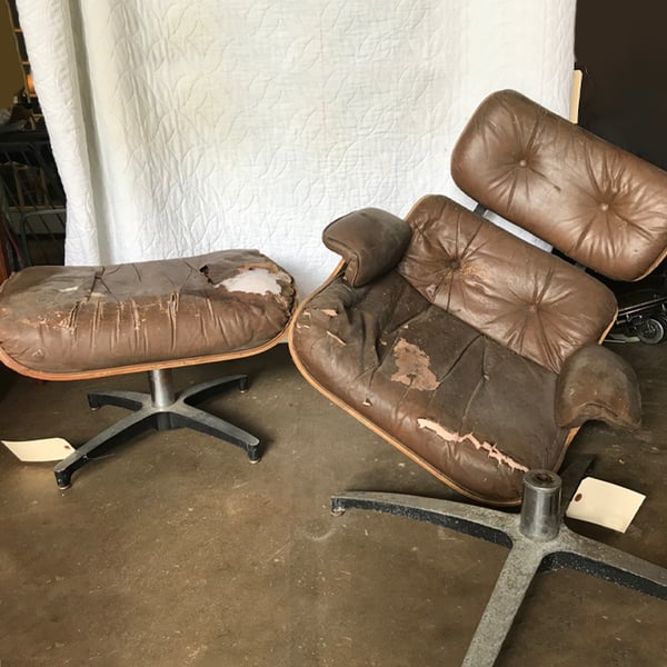 leather vinyl repair restoration: eames chair before
