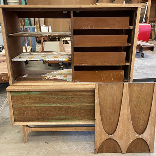 mid century modern furniture restoration broyhill brasilia credenza before